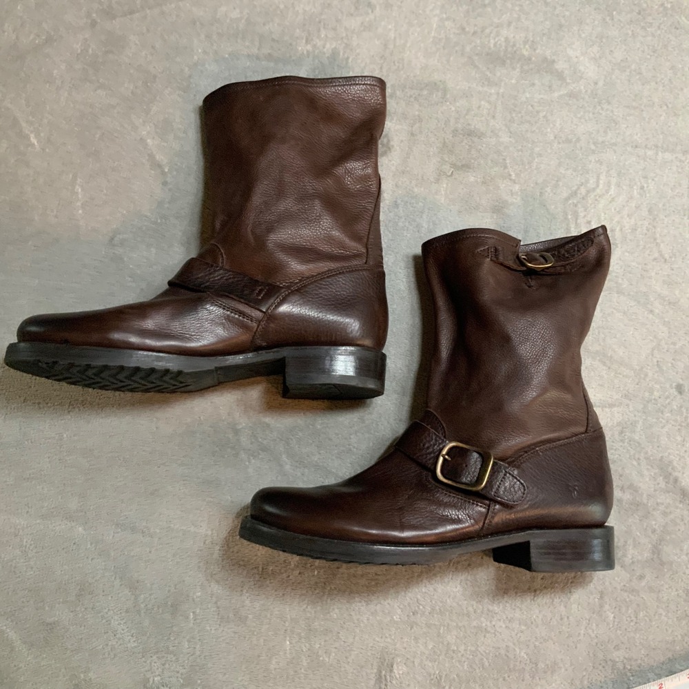 Frye Womens Veronica Short Dk Brown Leather Moto Engineer Boots Size 10 3476509 - Picture 6 of 9